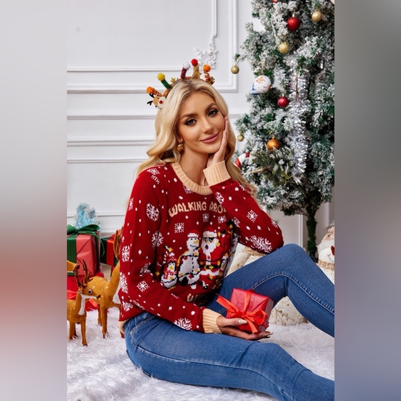 Christmas Pattern Round Neck Long Sleeve Sweater - Picture 4 of 6